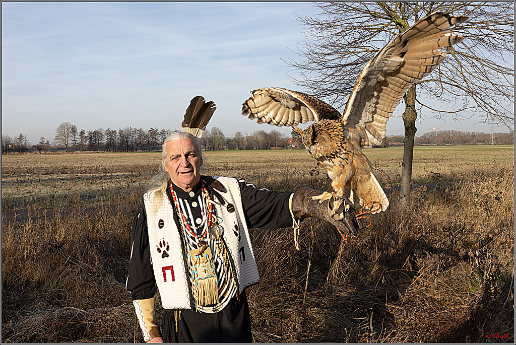 Cheyenne-Halbblut Hunting Wolf in der Falknerei Pierre Schmidt; Gymnich, 09.02.2023